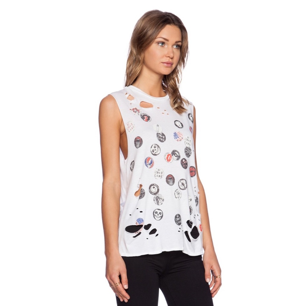 Lauren Moshi ☻︎ Roxanne Pins Vintage Destroyed Muscle Tee T Shirt ☻︎ with Holes - Picture 15 of 17